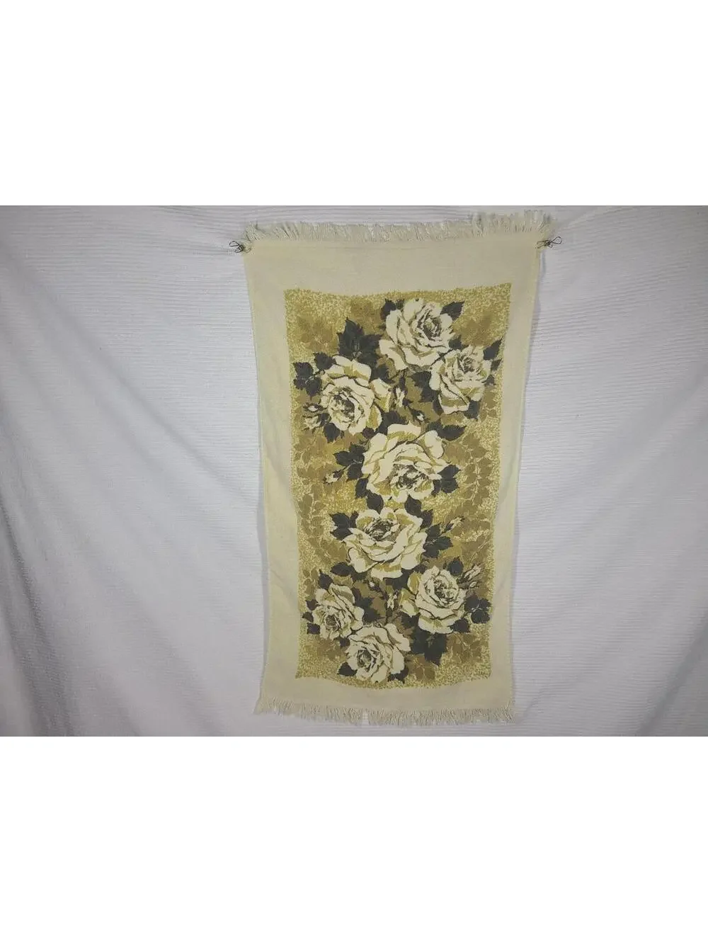 Vtg 70s Cannon Bath Towel Yellow Roses 100% Cotton Brown Tan Retro Rare Bathroom